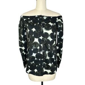 Liviana Conti Black and Gray Circle Print Cotton Off the Shoulder Long Sleeve To
